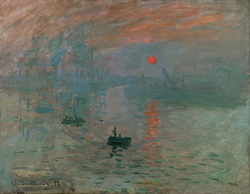 Impression, soleil levant, tableau de Claude Monet (1872) : un port dans la brume au lever du soleil